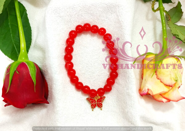 GLASS BEAD CHARM BRACELET - HCBT1002_RED01