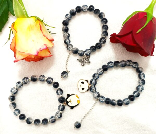 CRACKLE BEAD CHARM BRACELET - HCBT1002_BLACK05-3U