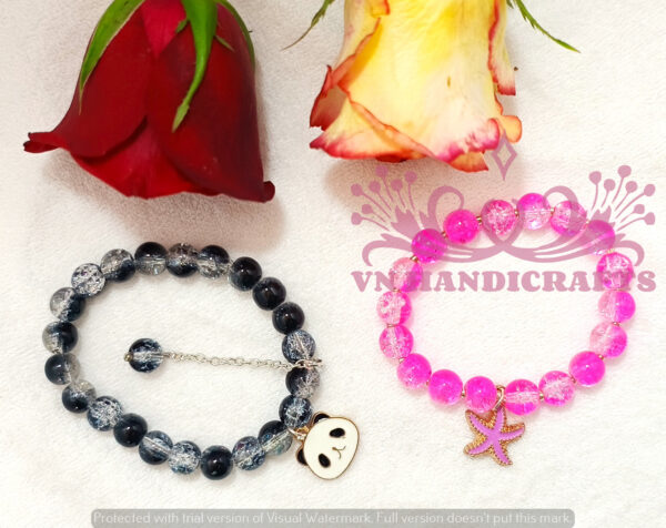 CRACKLE BEAD CHARM BRACELET - HCBT1002_BLACK-PINK